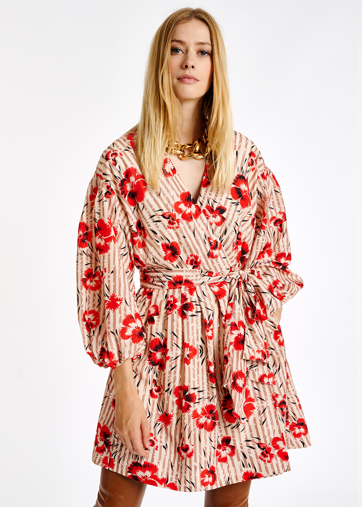 Mini robe cache-coeur rouge et brune à  fleurs RE—SSENTIEL seconde main photo 6