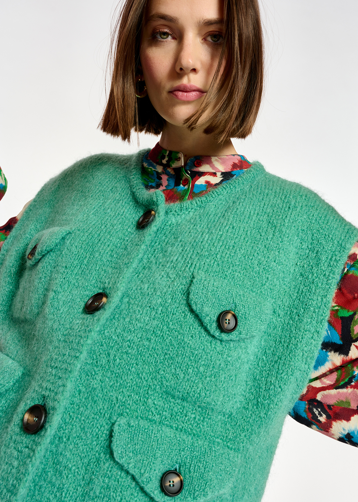 Donkerbeige mouwloze cardigan van mohairmix RE—SSENTIEL tweedehands photo 7