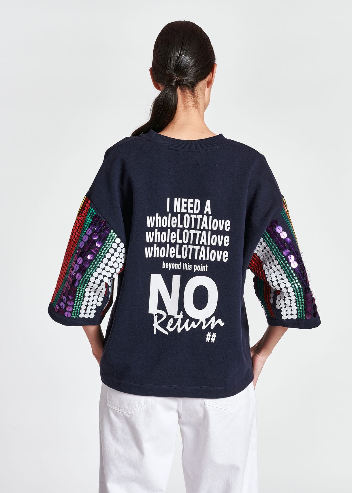 Dark blue organic cotton sweatshirt with sequins RE—SSENTIEL second-hand photo 5
