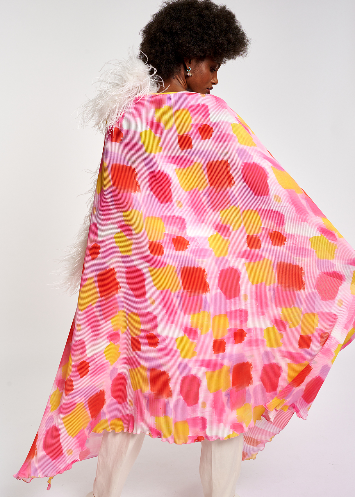 Robe caftan maxi rose et jaune à plis RE—SSENTIEL seconde main photo 8