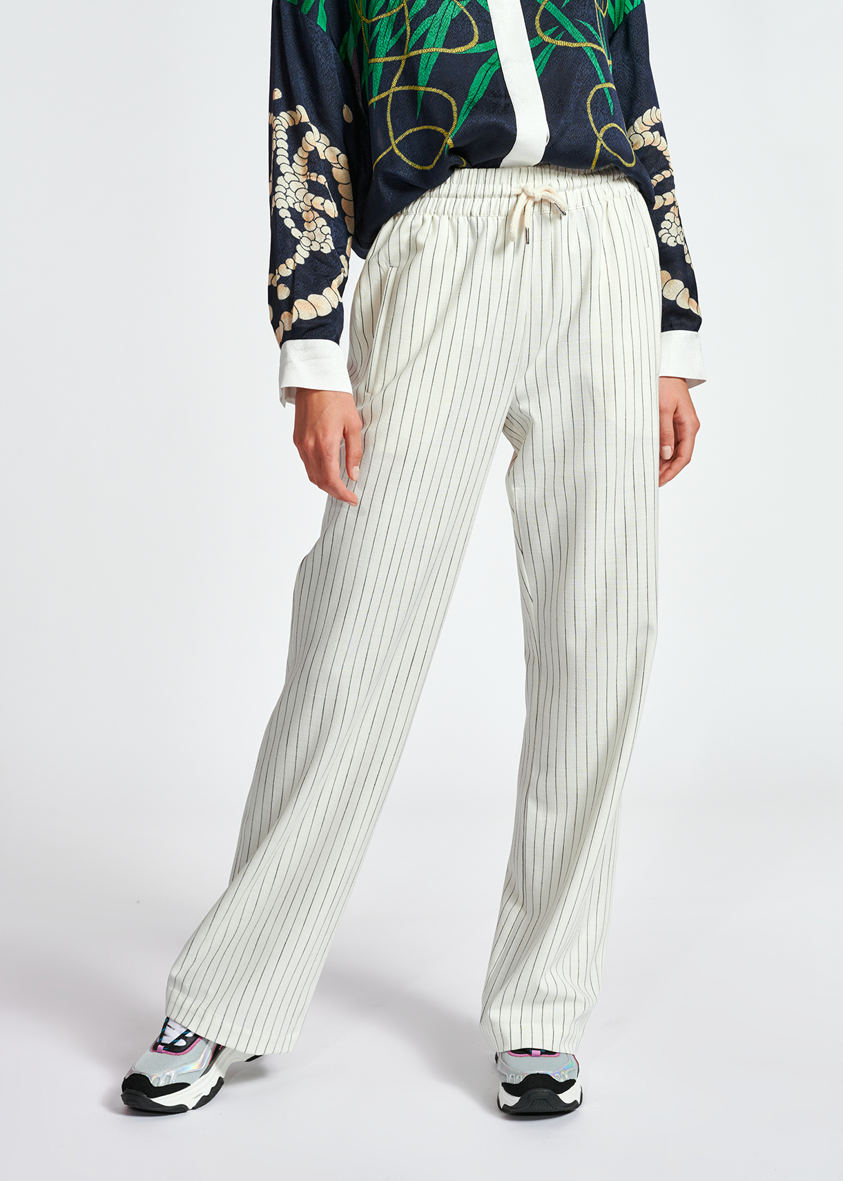 Off-white pinstripe wide-leg pants RE—SSENTIEL second-hand photo 3