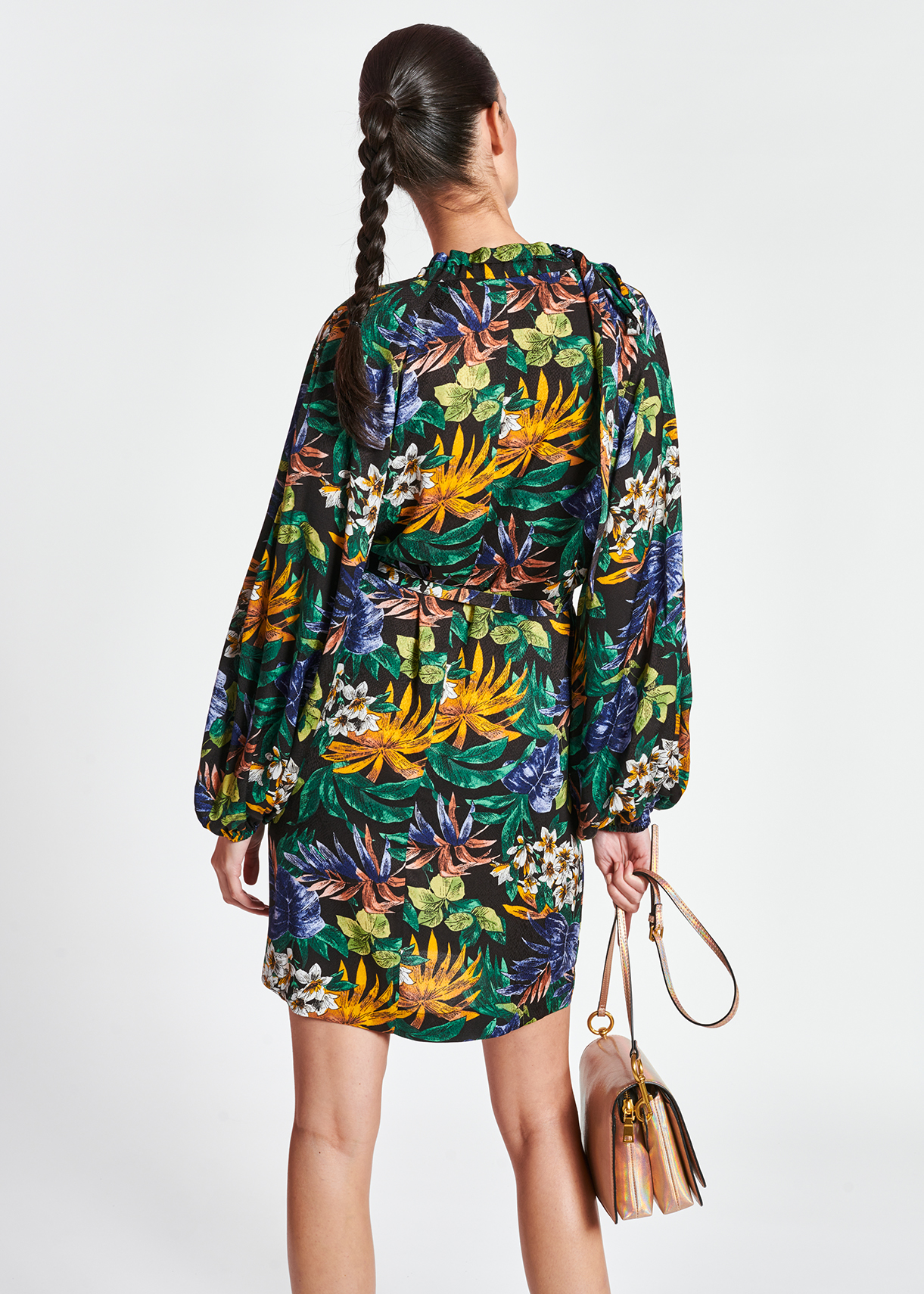 Mini robe noire à fleurs avec noeud RE—SSENTIEL seconde main photo 6